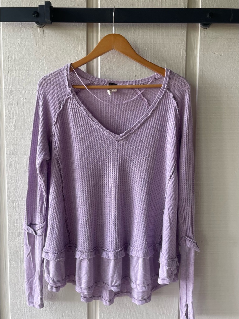 We The Free Lilac Waffle V-Neck Layered Long Sleeve Top Very Free-Flowing